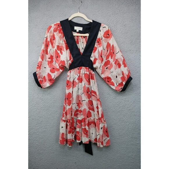 Anthropologie Dresses & Skirts - Moulinette Soeurs-Anthropologie Sheer Poppy Dress-Size 0-Satin Trim-100% Silk